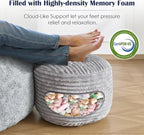 SHOUREN Stuffed Round Pouf Ottoman,Corduroy Foot Rest with Shredded Foam Filling, Lightweight and Fluffy Pouf Storage Ottoman for Living Room,Floor Poufs for Couch,20"x15", Light Grey