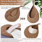 Honeydak Boho Decor Hanging Wall Baskets for Kitchen 3 Pack Teardrop Baskets with Hooks Storage Fruit Onion Vegetable Potato for Home 3 Sizes(Linen,Teardrop,Jute)