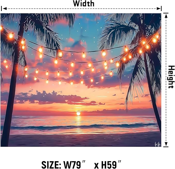 AOHMPT Ocean Sunset Tapestry, Beach Evening Sunset Tapestry, Natural Beach Palm Tree Landscape Poster, Seaside Landscape Wall Hanging for Bedroom, Dorm Room and Living Room Wall Decor 79" L x 59" W