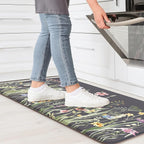 KIMODE Anti Fatigue Kitchen Mat for Floor, 17.3"x29" Farmhouse Kitchen Rug Non Skid, Cushioned Padded Kitchen Floor Mat, Comfort Standing Mat for Laundry, Office, Sink, Desk Dark Grey/Purple