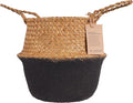 Blueming Home Wicker Plant Basket – Medium Seagrass Planter Pot for Faux Olive Trees or Houseplants, Decorative Woven Black Bottom Wicker Planter for Living Room, Shelf, or Entryway