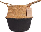 Blueming Home Wicker Plant Basket – Medium Seagrass Planter Pot for Faux Olive Trees or Houseplants, Decorative Woven Black Bottom Wicker Planter for Living Room, Shelf, or Entryway