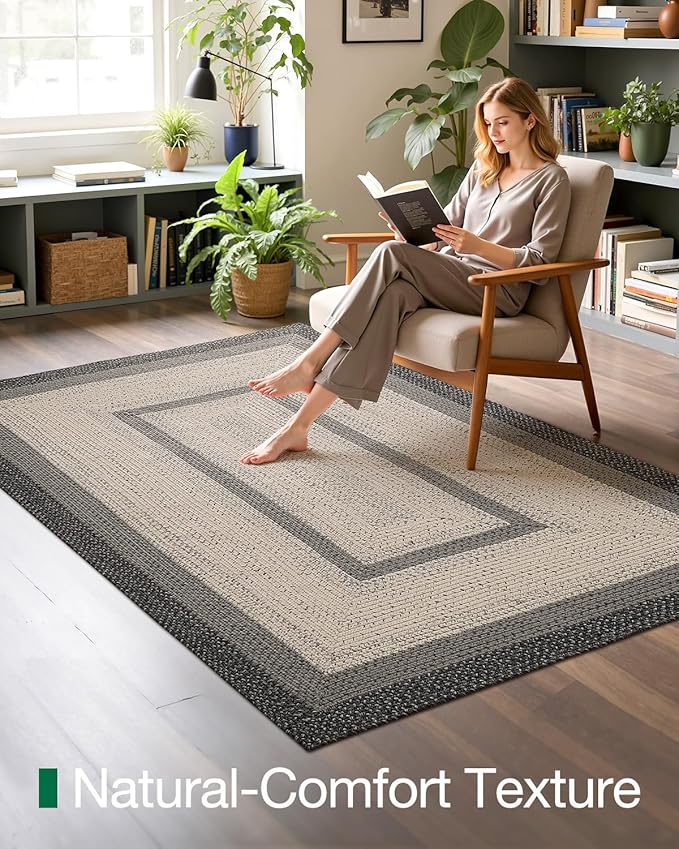 LUMI 4x6 Area Rug for Living Room, Natural Handwoven Rugs Non Slip, Farmhouse Braided Carpets No Shedding for High Traffic, Dining Room, Indoor, Outdoor, Patio