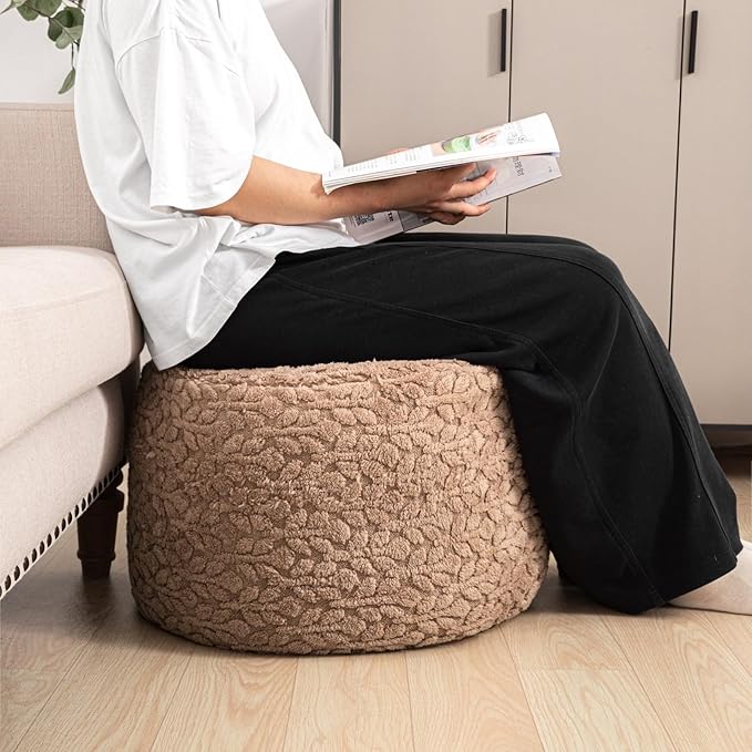 Round Pouf Ottoman 20 x 20 x 14 Inches Boho Poof Home Decor Floor Pouffe Ottoman Foot Rest for Couch Sofa Bean Bag Chairs Living Room Bedroom (Caramel)