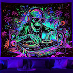 TUGCAY Blacklight Skull Tapestry Funny Skeleton Hip Hop Music Tapestry UV Reactive Gothic Hippie Tapestries Wall Hanging for Bedroom Dorm Game Room Decor(51.2 x 59.1 Inches)