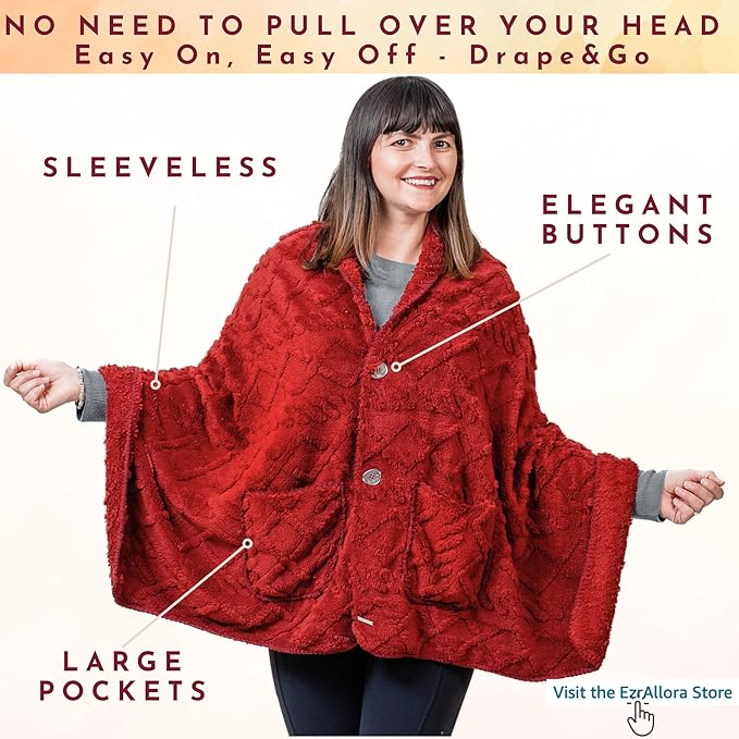 Boho Chic Wearable Blanket -No Sleeves Drape&Go- Poncho Blanket Wrap Shawl - Gifts for Grandma and Mom