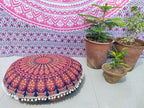 ICC 24" Orange Peacock Mandala Barmeri Large Floor Pillow Cover Cushion Meditation Seating Ottoman Throw Cover Hippie Decorative Zipped Bohemian Pouf Ottoman Pom Pom Cases 24" Round