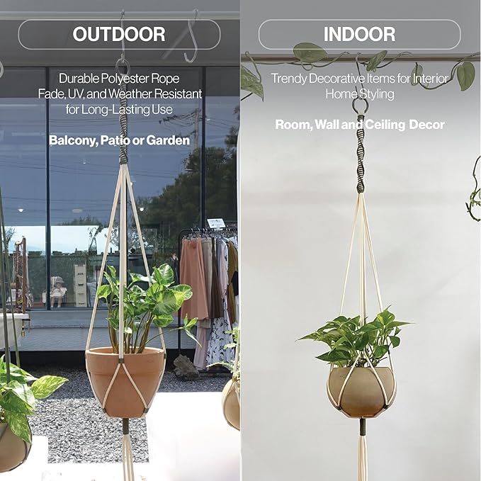 2 Packs Macrame Plant Hanger Colored Braided Polyester Rope Outdoor Indoor Adjustable Hanging Planter for up to 10 Inch Plant Pot Modern Boho Home Decor (Ivory/Forest Green)