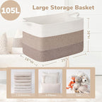 Goodpick 105L Woven Blanket Basket 25" x 16" x 16" Cotton Rope Storage Bins for Dirty Clothes, Extra Large Gift Basket for Living Room Home Decor, Toy Storage Baskets for Kids, Gradient Brown