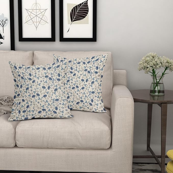 Blue Grey Gray Floral Pillow Covers 22x22 Set of 2 Vintage Rustic Old Style Cute Small Flower Print Decorative Outdoor Pillowcases Farmhouse Throw Cushion Case Decor for Couch Sofa Bed