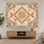 Accnicc Boho Sun and Moon Tapestry Hippie Mandala Floral Wall Tapestry for Bedroom Aesthetic Vintage Butterfly Plant Beige Small Tapestries Wall Hanging for Dorm Living Room Decor 48 x 36 Inch