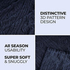 Superior Fleece Boho Jacquard Blanket, Decorative Blankets for Bedroom, Sofa, Fuzzy, Plush, Fluffy, Soft, Cute Room Decor, Beautiful Cover, Comfort Essentials, Arctic Collection, Throw XL, Navy Blue