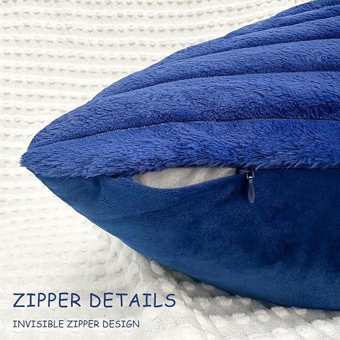2 Pack 12x20 Pillow Cover Velvet Pillow Covers, Faux Fur Oblong Throw Pillow Covers for Living Room Decorations Throw Pillow Case, Throw Pillow Cover Cushion Cover for Home Sofa Bedroom Car, Navy Blue