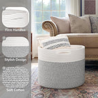 Goodpick Blanket Basket, 15.8"x15.8"x13.8" Woven Rope Basket for Blankets, Kids Toy Storage Organizer Bins, Toy Storage for Nursery, Light & Grey