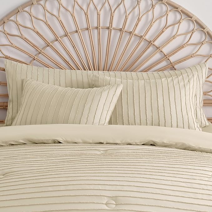 JELLYMONI Pillowcases Body Size Light Sand 1 Pack Boho Striped Bed Pillow Covers 20x54in Polyester Envelope Pillow Shams Tufted Bohemian Textured (Pillows are not Included)