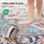 Lessymo Washable 2x6 Runner Rug for Hallway Entryway, Non Slip Kitchen Area Rugs Indoor Mat for Bedroom Bathroom Laundry Farmhouse, Soft Vintage Floor Carpet Stain Resistant Low Pile, Orange/Blue