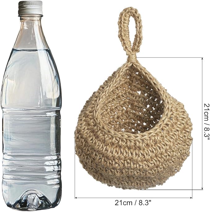 PATIKIL Hanging Fruit Baskets for Kitchen, Large Size Teardrop Home Decor Storage Hand-Woven Wall Hanging Basket for Garlic Potato Vegetable, Brown