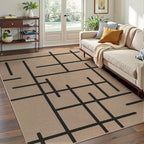 Tangsoo Modern Easy Jute Rug 4x6 for Blacony,Ultra Thin Outdoor Washable Rug,Neutral Stripe Non-Slip Indoor Door Carpet Farmhouse Throw Mat for Bedroom Front Patio Living Room Diningroom