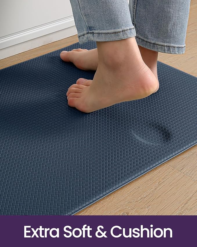 DEXI Kitchen Floor Mats Cushioned Anti Fatigue,17x59 Narrow Standing Runner Rug Waterproof, Comfort Memory Foam Padded for Front Sink Laundry, Navy