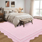 GarveeHome Washable Area Rugs 6x9 Rug for Living Room Scalloped Pink Nursery Rug Non Slip Soft Bedroom Rugs Low Pile Large Area Rug Stain Resistant Carpet for Grils Room Playroom Dining Room, Pink