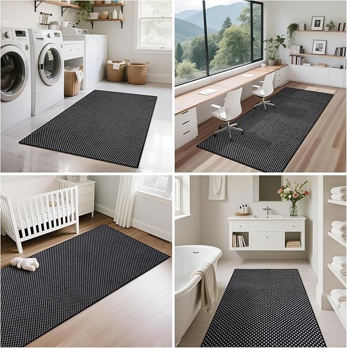 2x5 ft Hallway Runner Rug Boho Woven Washable Long Kitchen Runner Rugs Mat Non Slip, Soft Entryway Laundry Hall Runner Floor Carpet for Indoor Backdoor Bedroom Kitchen Living Room, Black