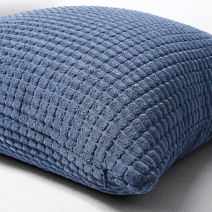Softalker Throw Pillow Covers 16x16 Inch, Set of 2, Soft Corduroy Boho Stripe Decorative Pillow Cover, Couch Fluffy Pillow Cover for Farmhouse Home Decor Bed Living Room, Blue