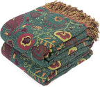 Boho Throw Blanket for Bed 100% Cotton Soft Lightweight Quilt Home Decor Breathable Spring Bed Blanket,Floral Embroidery Reversible All Season Blankets for Sofa Couch Chair 90"x98"
