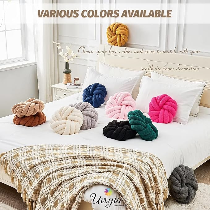 Uvvyui Knot Pillows, 14 Inch Decorative Throw Pillows Round Pillows Cushion, Soft Handmade Knotted Ball Pillow Plush Cushion Home Decor for Bed Couch Living Room (Khaki, 14 Inch)