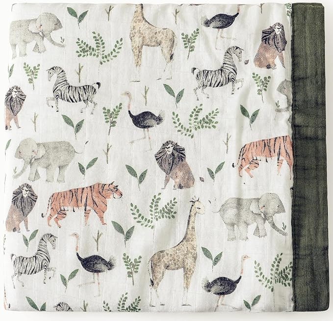Little Jump Muslin Quilt Toddler Blanket - Silky Soft and Breathable Baby Quilt - Oversized 47" x 47" - 2 Layers Muslin Baby Blanket for Boy and Girls (Jungle-2)