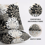 Black White Grey Gray Pillow Covers 16X16 Inch Set of 2, Modern Geometry Dahlia Floral Print Decorative Throw Pillow Covers Outdoor Farmhouse Cushion Case for Home Couch Sofa Bed Decoration