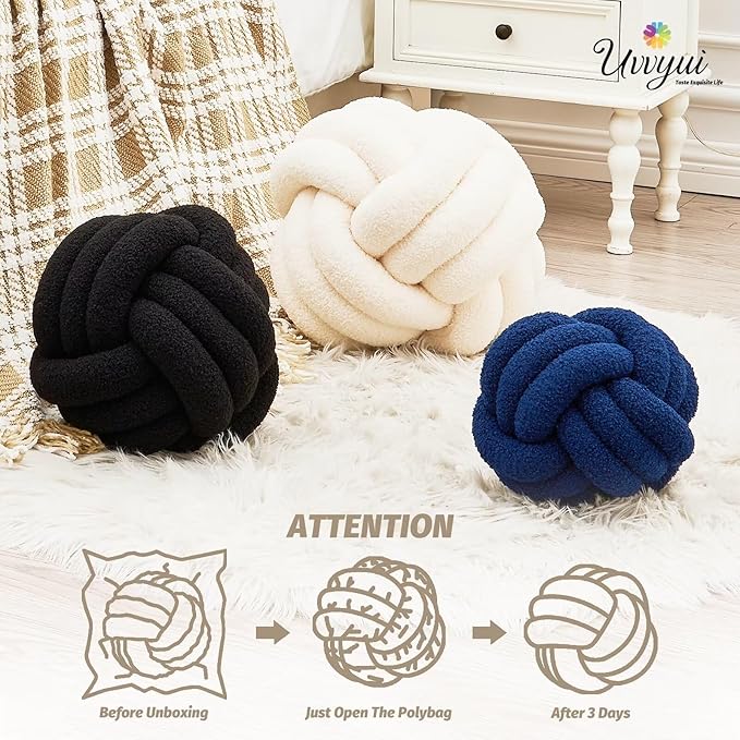 Uvvyui Knot Pillow Ball, Soft Home Decorative Pillows, Round Throw Pillow, Handmade Knotted Plush Pillow, Round Boucle Pillow Cushion (14 Inches Orange)