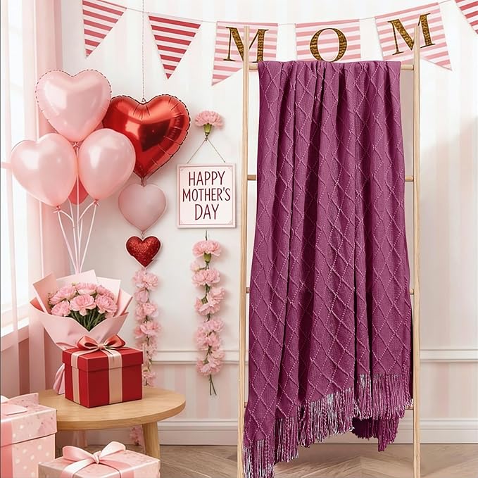 inhand Dusk Knitted Throw Blanket for Couch Bed, Mothers Day/Mom Birthday Gifts for Mom from Daughter Son, Soft Lightweight with Tassels, Farmhouse Warm Decorative Blanket for Women, 50"x60"