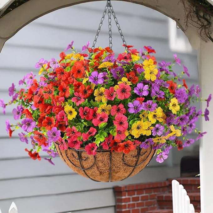 Homsunny Artificial Fake Hanging Flowers Plants Basket for Outdoor Spring Decoration, Faux Silk Daisy Outside Indoor UV Resistant Look Real Yard Patio Front Porch Garden Balcony Home Decor(Mix3)