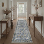 GENIMO Area Rug 2x3 Doormat, Machine Washable Low Pile Rugs, Small Retro Chenille Entryway Mat for Entrance, Hallway, Kitchen and Corridor, Distressed Blue Taupe