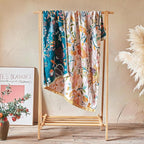 Boho Throw Blanket - 90"x90" 100% Cotton Ultra Soft Lightweight Blanket, 4-Layer Breathable Muslin Spring Blankets for Bed Couch, Reversible Green Floral Printed Bohemian Cotton Quilt