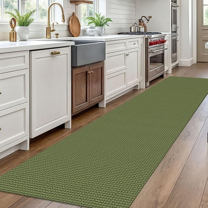 EARTHALL Woven Runner Rug 3x10 Ft Washable Runners for Hallways Long Non Slip Rubber Backed Kitchen Runner Braided Indoor Floor Carpet Runners for Entryway, Hallway, Kitchen, Green