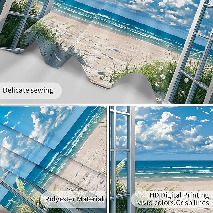 EOBTAIN Coastal Beach Tapestry Blue Ocean and Sky outside the Window Landscape Tapestries Hanging Decor Summer Nature Poster Tapestry Wall Hanging for Bedroom Living Room 60x40 Inch