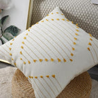 PANOD Set of 2 Boho Tufted Throw Pillow Covers with Tassel 18x18 inch, Decorative Indoor Outdoor Bohemian Square Cushion case Pillowcase for Couch Sofa Livingroom car Farmhouse Yellow and Cream White