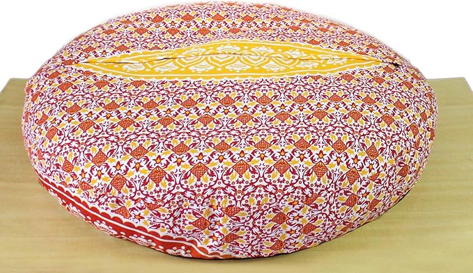 Large Hippie Mandala Round Floor Pillow Cover Ottoman Pouf Cover Daybed Cotton Cushion Cover with Heavy Duty Zipper Seating Ottoman Poufs Dog-Pets Bed 35" (Yellow/ Orange Ombre, 35" Round)