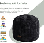 HIGOGOGO Pouf Ottoman Stuffed Round Modern Foam Filled Foot Rest Poufs for Living Room Chair Decorative 20 X 15 Inches Boho Relax Stool for Wedding Christmas Party, Black