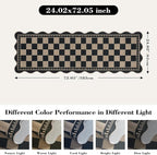 Checkered Easy Jute Runner, 2x6 Kitchen Runner Rug Non Slip Washable Rug for Entryway Indoor, Checkerboard Indoor Outdoor Scalloped Carpet for Hallway Laundry Balcony