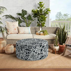 Indoor/Outdoor Inflatable Ottoman, All Weather Ottoman Pouf D31 x H14 inch, Round Foot Rest Ottomans, Portable Footstool for Patio,Garden, Porch, Home,Flower Black
