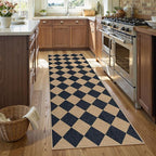 Lahome Colette Checkered Easy Jute Runner Rug, 2x8 Hallway Kitchen Runner Rug Non Slip Washable Outdoor Carpet for Entryway Indoor, Checkerboard Black Indoor Outdoor Carpet for Hallway 8ft Entry