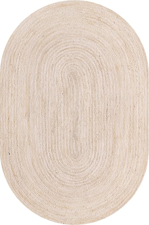 Unique Loom Braided Jute Collection Area Rug - Dhaka (5' 1" x 8' Oval, White)