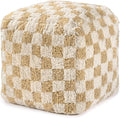 Anji Mountain Pouf Ottoman Foot Rest, Handmade Ottoman Pouf, Comfortable Foot Stool, Decorative Floor Seating for Living Room Decor, Bedroom & Home Décor Accent - Beige