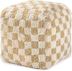 Anji Mountain Pouf Ottoman Foot Rest, Handmade Ottoman Pouf, Comfortable Foot Stool, Decorative Floor Seating for Living Room Decor, Bedroom & Home Décor Accent - Beige