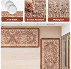 KIMODE Anti Fatigue Fall Kitchen Mats, Boho Distressed Kitchen Floor Mats 17"x47"+17"x29", Non Slip Waterproof Kitchen Rugs, Padded Comfort Standing Mats for Laundry, Office, Sink, Desk Orange Multi