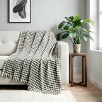 CREVENT Farmhouse Boho Knitted Throw Blanket for Couch Sofa Chair Bed Home Decoration, Soft Warm Cozy Light Weight for Spring Summer Fall (50''X60'' Plaid Black)