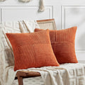 Fancy Homi Set of 2 Burnt Orange Samll Decorative Throw Pillow Covers 14x14 Inch for Living Room Couch Bed, Boho Farmhouse Fall Home Decor, Soft Corss Corduroy Patchwork Textured Cushion Case 35x35cm