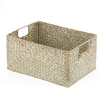 Hipiwe Seagrass Storage Basket Bin Rectangular Handwoven Wicker Storage Box with Handle Opened Baskets for Shelf Organizing Closet Bathroom, 13.3 x 9.8 x 6.7 Inch